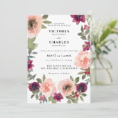 クラシックエレガント赤面水色フローラ結婚ズ 招待状 (スタンド正面)