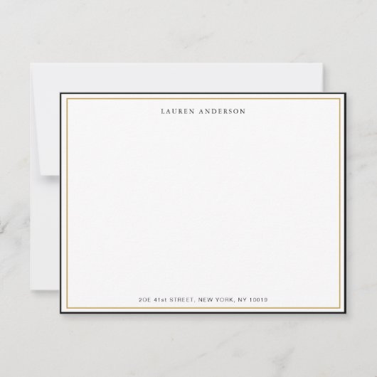 クラシックエレガント金ゴールドとブラック縁どフラット ノートカード (正面)