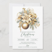 クラシックエレガント金ゴールドグリーンラグジュアリークリスマス 招待状 (正面)