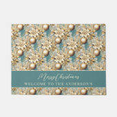 クラシックエレガント金ゴールドティール（緑がかった色）高級クリスマスブーケ ドアマット (正面)