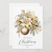 クラシックエレガント金ゴールドブルー高級クリスマスブーケ シーズンカード (正面/裏面)