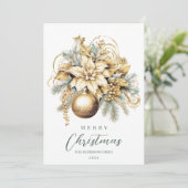 クラシックエレガント金ゴールドブルー高級クリスマスブーケ シーズンカード (スタンド正面)