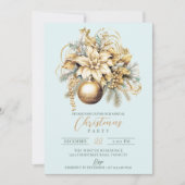 クラシックエレガント金ゴールドブルー高級クリスマスブーケ 招待状 (正面)