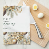 クラシックエレガント金ゴールドミント高級クリスマスブーケ キッチンタオル (四つ折り)