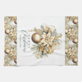 クラシックエレガント金ゴールドミント高級クリスマスブーケ キッチンタオル (横)