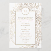 クラシックエレガント金ゴールドモノグラム結婚リース 招待状 (正面)