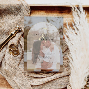 クラシックエレガント金ゴールド写真Arch結婚s 箔招待状