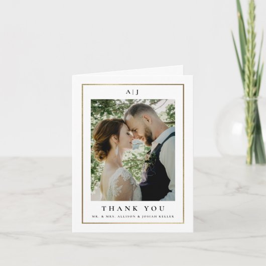 クラシックエレガント金ゴールド結婚の写真 サンキューカード (正面)