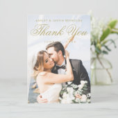クラシックエレガント金ゴールド結婚写真サンキューカード サンキューカード (スタンド正面)