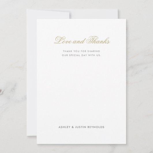 クラシックエレガント金ゴールド結婚写真サンキューカード サンキューカード (裏面)