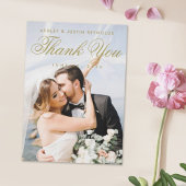 クラシックエレガント金ゴールド結婚写真サンキューカード サンキューカード