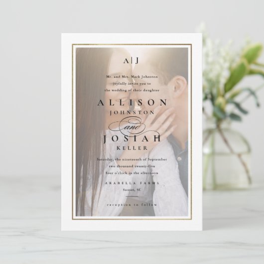 クラシックエレガント金ゴールド結婚写真 招待状 (スタンド正面)