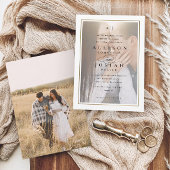 クラシックエレガント金ゴールド結婚写真 招待状