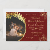 クラシックエレガント金ゴールド、ブルゴーニュ写真結婚の 招待状 (正面)