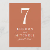 クラシックエレガント銅結婚オレンジのテーブル番号 招待状 (正面)