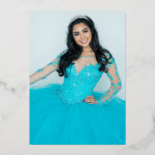 クラシックエレガント青フォトキンセアニェラ 箔招待状 (裏面)