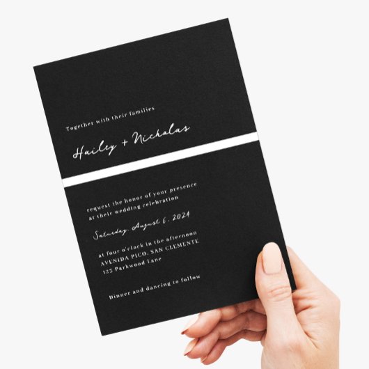 クラシックエレガント黒はっきりした見出し写真結婚s 招待状