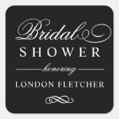 クラシックエレガント黒カスタムウェディングブライダルシャワー スクエアシール (正面)