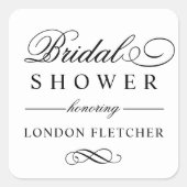 クラシックエレガント黒カスタムウェディングブライダルシャワー スクエアシール (正面)