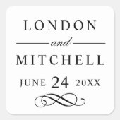 クラシックエレガント黒カスタムウェディングモノグラム スクエアシール (正面)