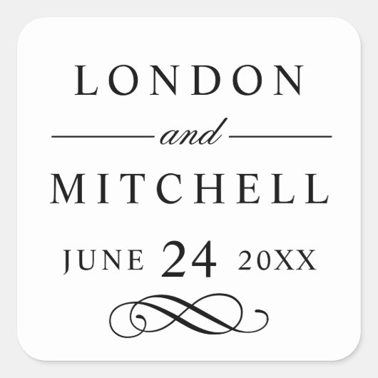 クラシックエレガント黒カスタムウェディングモノグラム スクエアシール (正面)