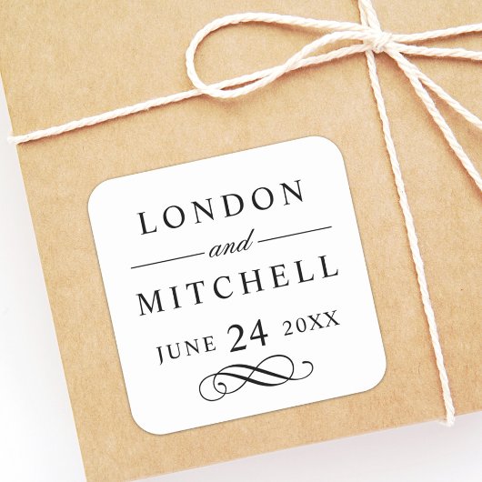 クラシックエレガント黒カスタムウェディングモノグラム スクエアシール