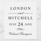 クラシックエレガント黒カスタムウェディングモノグラム ワインラベル (シングルラベル)