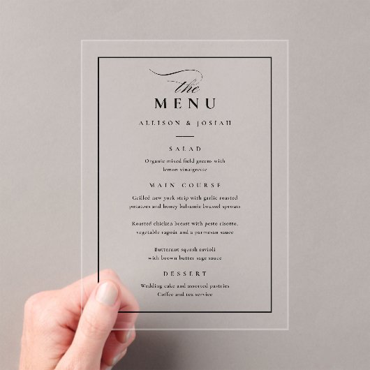 クラシックエレガント黒結婚のメニュー アクリル招待状 (インサイチュ (ポータブル))