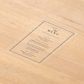 クラシックエレガント黒結婚のメニュー アクリル招待状 (レイダウン)