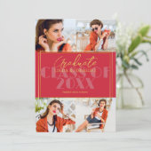 クラシックエレガント4写真コラージュ赤い卒業 案内状 (スタンド正面)