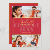 クラシックエレガント4写真コラージュ赤い卒業 案内状 (正面/裏面)