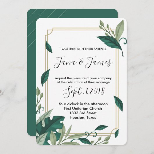 クラシックエレガント・洗練されたグ離れロン結婚ズ 招待状 (正面/裏面)