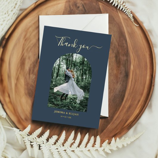 クラシックエレガントArch Photo結婚 S Thank You 箔招待状