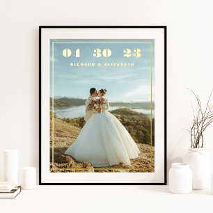クラシックエレガントCustom Wedding Photo Date Names 箔ポスター