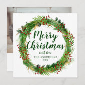 クラシックエレガントGreen Red Christmasリース シーズンカード (正面/裏面)