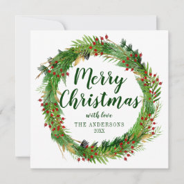 クラシックエレガントGreen Red Christmasリース シーズンカード
