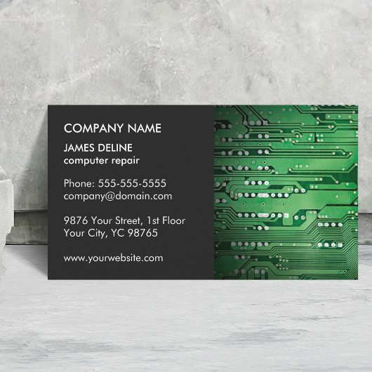 クラシックエレガントGrey Green Circuit Computer Repair 名刺