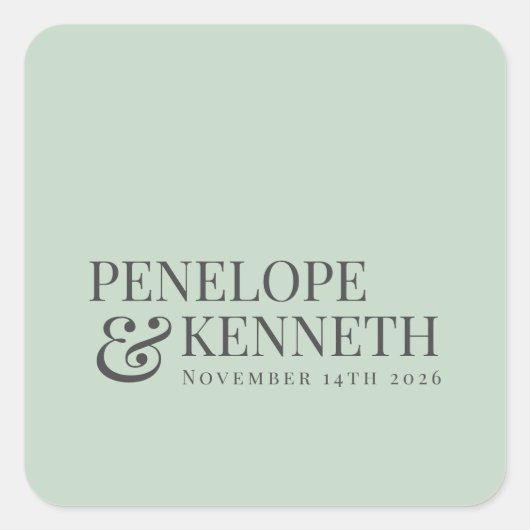 クラシックエレガントPistacioカスタム結婚式の名前 スクエアシール (正面)