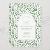 クラシックエレガントSage Greenの植物学結婚科 招待状 (正面/裏面)