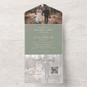 クラシックエレガントSage Green 2写真QRコード結婚s オールインワン招待状 (内側)