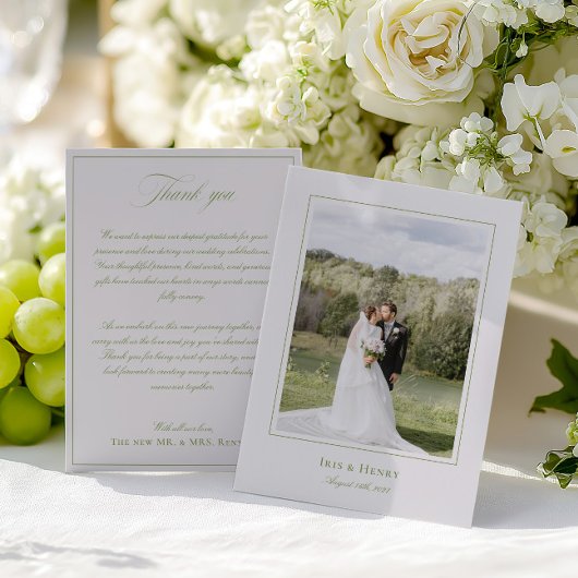 クラシックエレガントSage Green & Beigeの結婚写真 サンキューカード