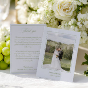 クラシックエレガントSage Green & Blueの結婚写真 サンキューカード