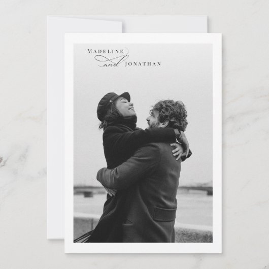 クラシックエレガントScriptタイポグラフィ写真結婚の 招待状 (裏面)