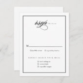 クラシックエレガントScript Black and White 結婚's 出欠カード (正面/裏面)