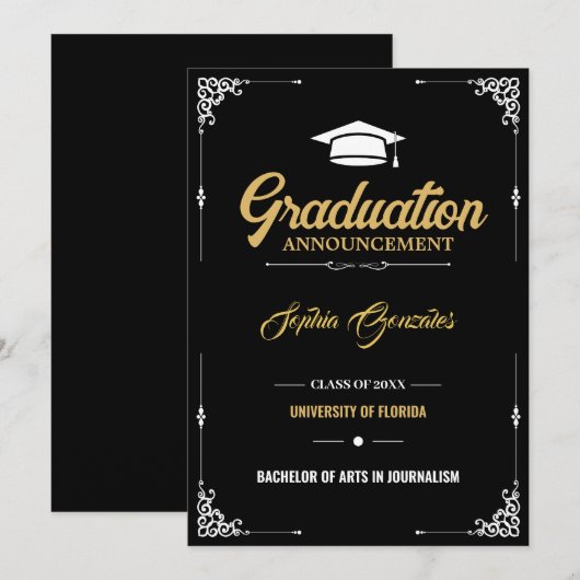 クラシックエレガントScript Black Graduation 案内状 (正面/裏面)