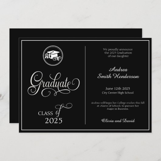 クラシックエレガントScript No Photo Graduation 案内状 (正面/裏面)