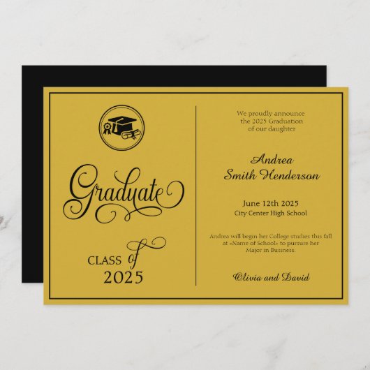 クラシックエレガントScript No Photo Graduation 案内状 (正面/裏面)