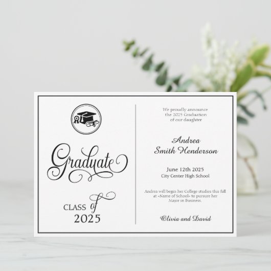 クラシックエレガントScript No Photo Graduation 案内状 (スタンド正面)