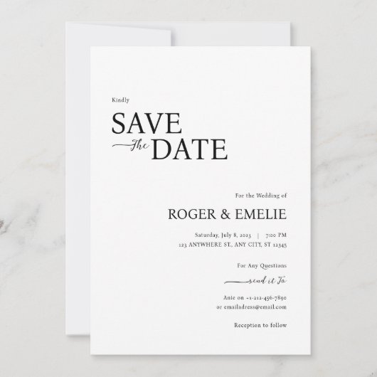 クラシックエレガントScript Wedding日付カードの保存 セーブザデート (正面)