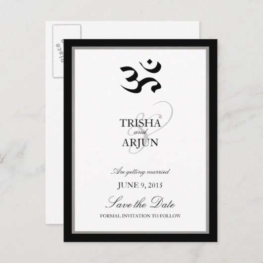 クラシックオムマントラインディアン結婚式の日付を保存 案内ポストカード (正面/裏面)